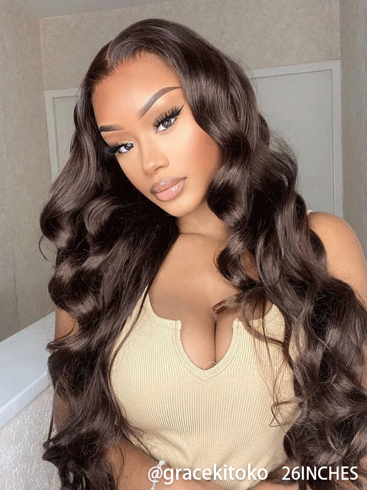 CurledByMe #4 Chocolate Brown Body Wave Wear & Go Wig