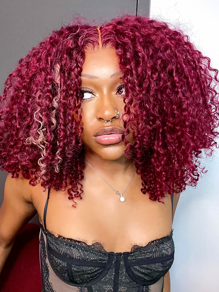 CurledByMe 99J Burgundy Kinky Curly Lace Front Wig