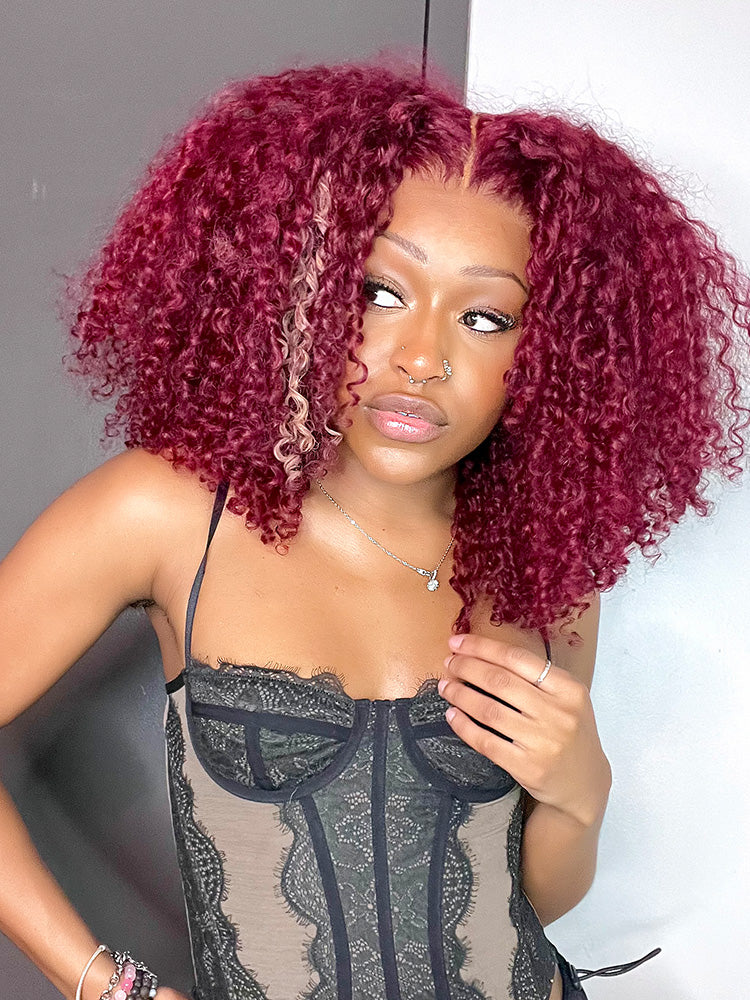 CurledByMe 99J Burgundy Kinky Curly Lace Front Wig