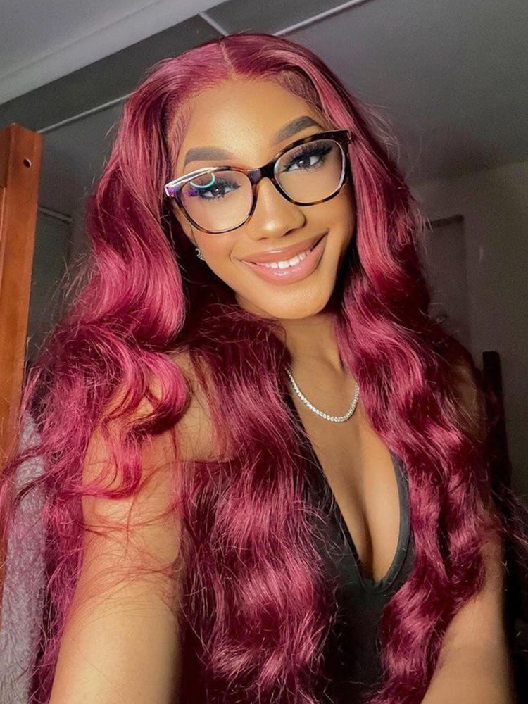 CurledByMe 99J Burgundy Body Wave Lace Front Wig