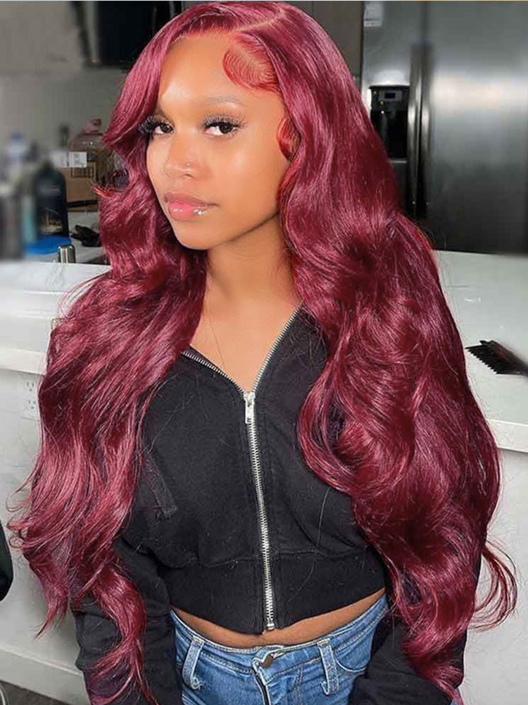 CurledByMe 99J Burgundy Body Wave Lace Front Wig