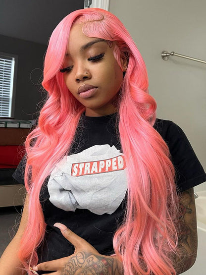 CurledByMe Light Ash Pink Straight Lace Front Wig