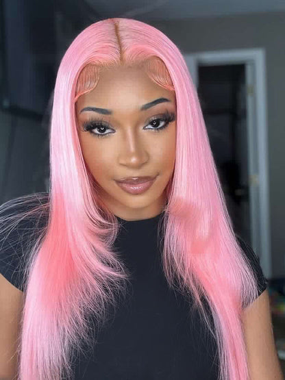 CurledByMe Light Ash Pink Straight Lace Front Wig