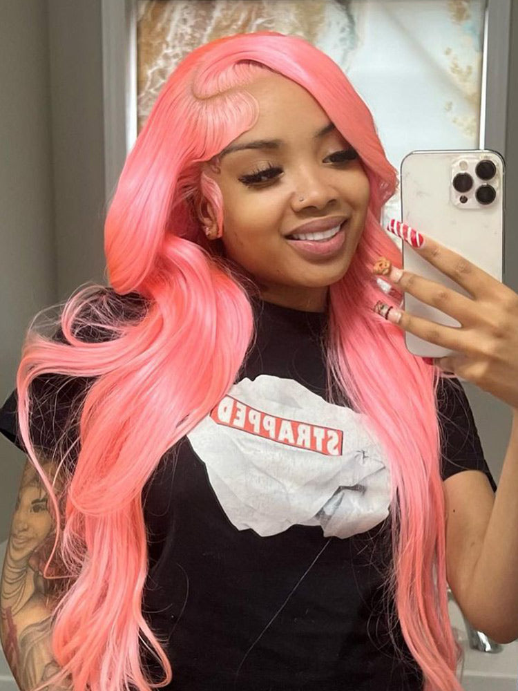 CurledByMe Light Ash Pink Straight Lace Front Wig