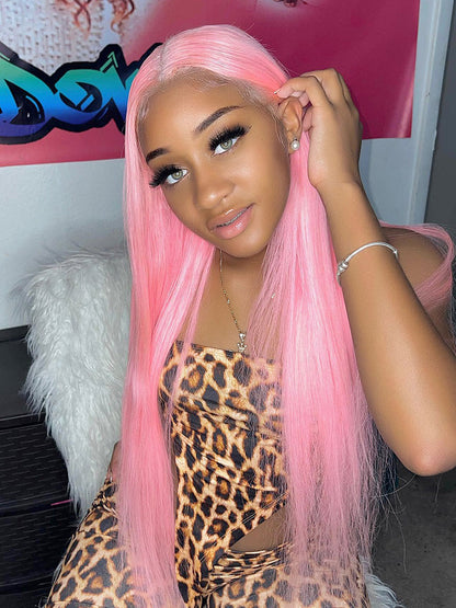 CurledByMe Light Ash Pink Straight Lace Front Wig