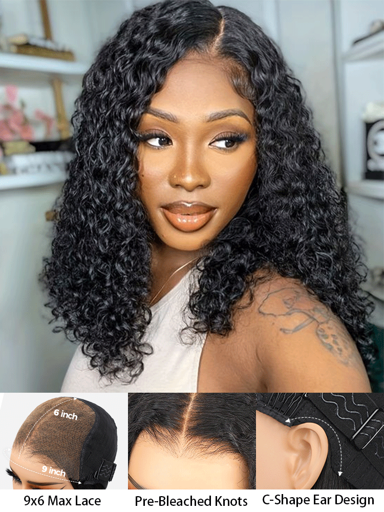 CurledByMe 9x6 HD Lace M-cap Water Wave Bob Wig