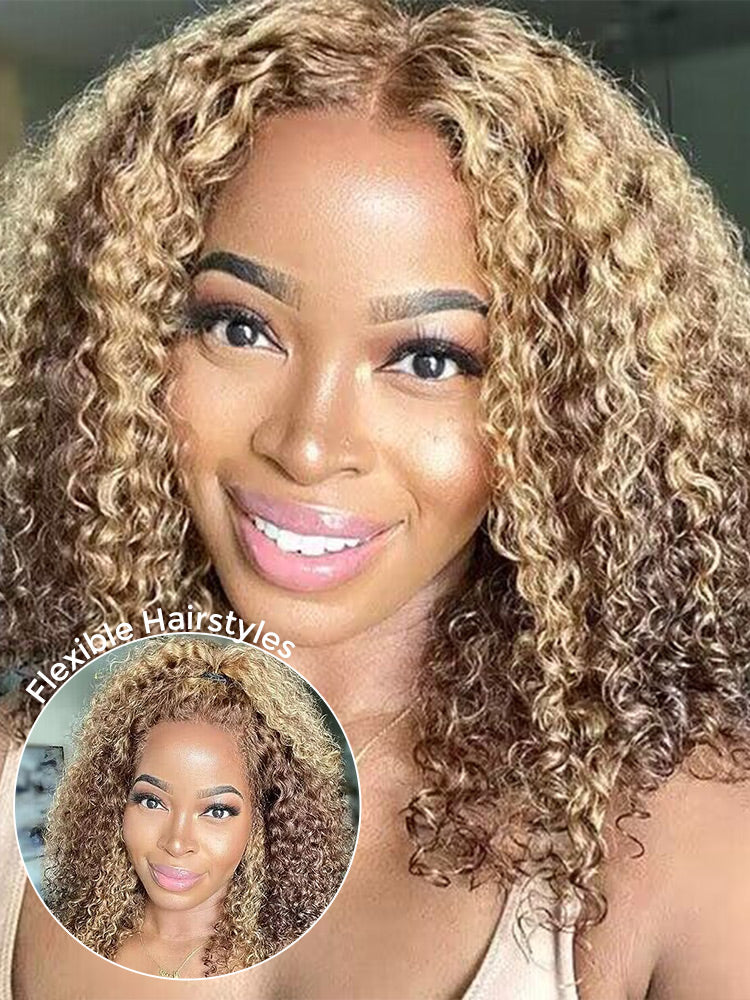 CurledByMe Highlights Ombre Kinky Curly Bob 6x4 HD Lace Wig