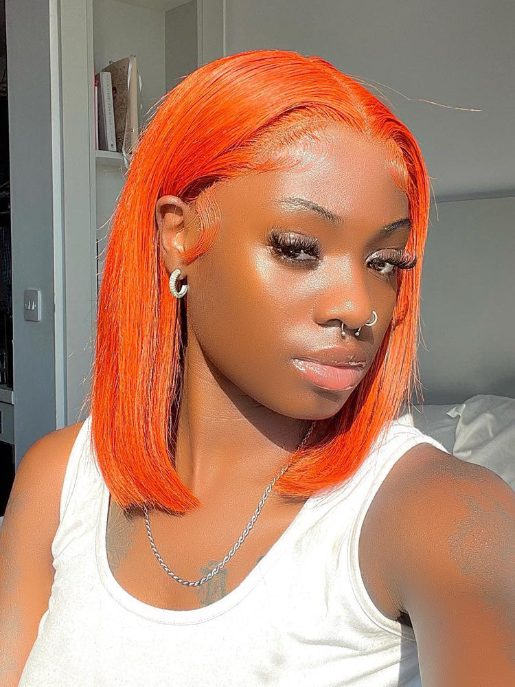 CurledByMe Ginger Orange Straight Bob Lace Front Wig