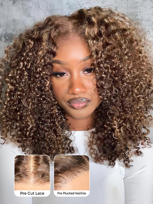 CurledByMe Highlights Ombre Kinky Curly Bob 6x4 HD Lace Wig