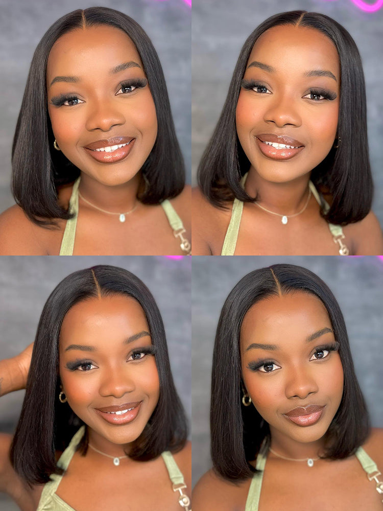 CurledByMe Short Straight 4x4 Lace Closure Bob Wig Pre-Plucked