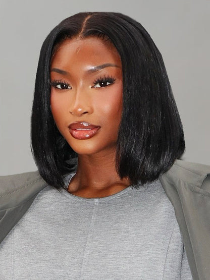 CurledByMe Short Straight 4x4 Lace Closure Bob Wig Pre-Plucked