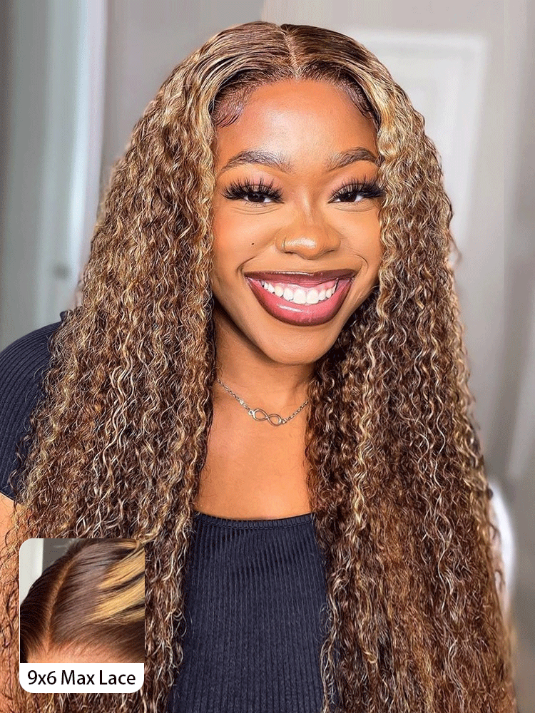 CurledByMe 9x6 Lace M-cap Water Wave Highlight Wig