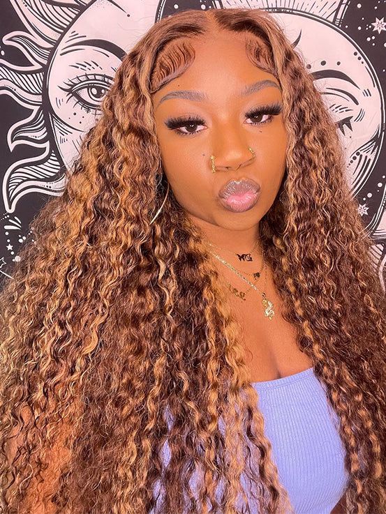 CurledByMe Highlights Ombre Water Wave Lace Wig