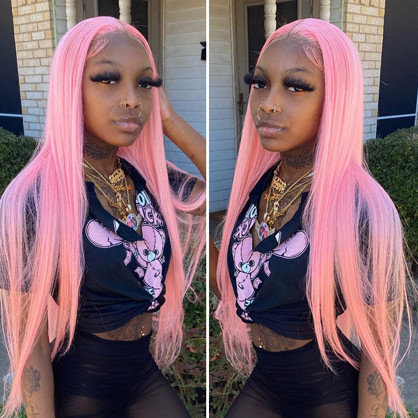 CurledByMe Light Ash Pink Straight Lace Front Wig