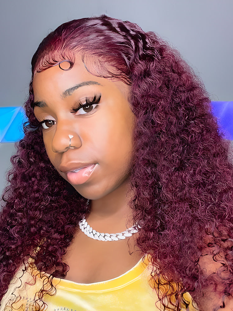 CurledByMe 99J Burgundy Kinky Curly Lace Front Wig