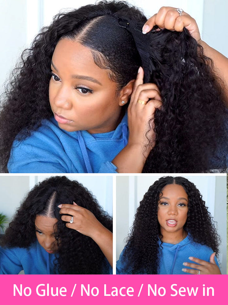 CurledByMe Kinky Curly V Part Glueless Wig