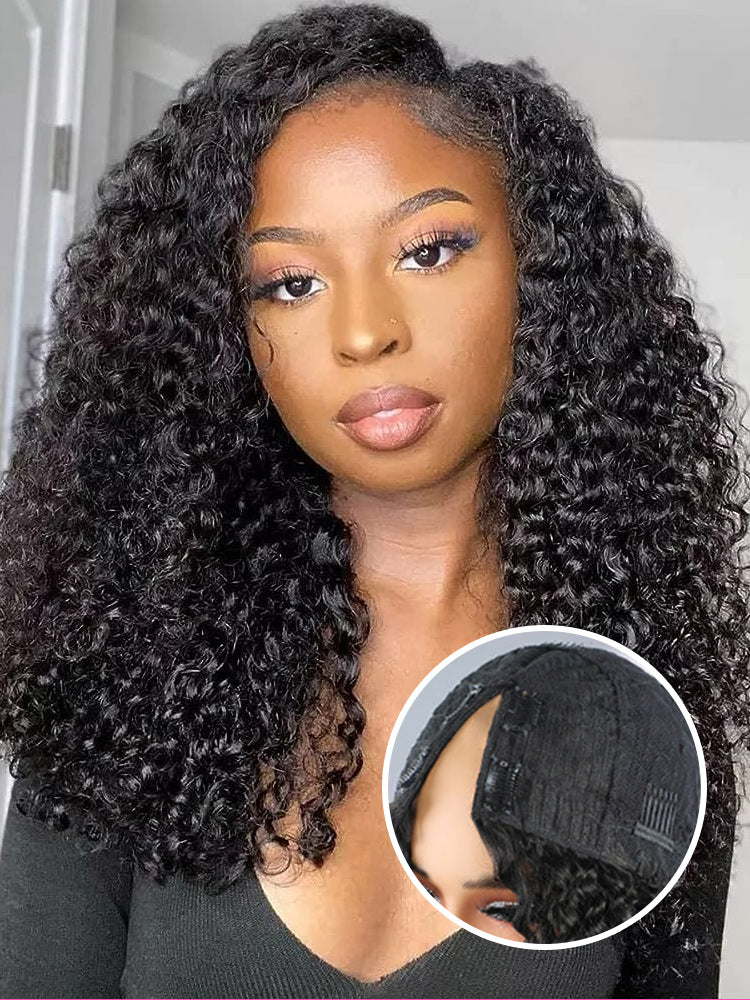 CurledByMe Kinky Curly V Part Glueless Wig