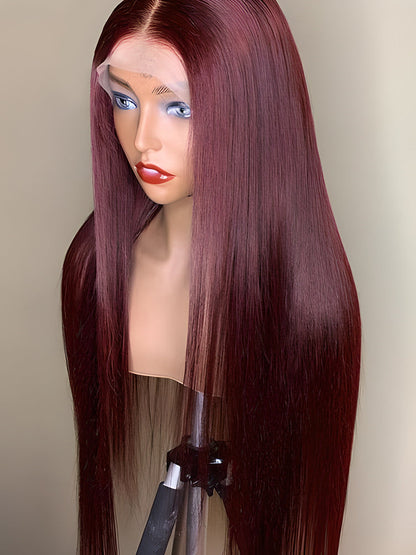 CurledByMe 99J Burgundy Straight Lace Front Wig