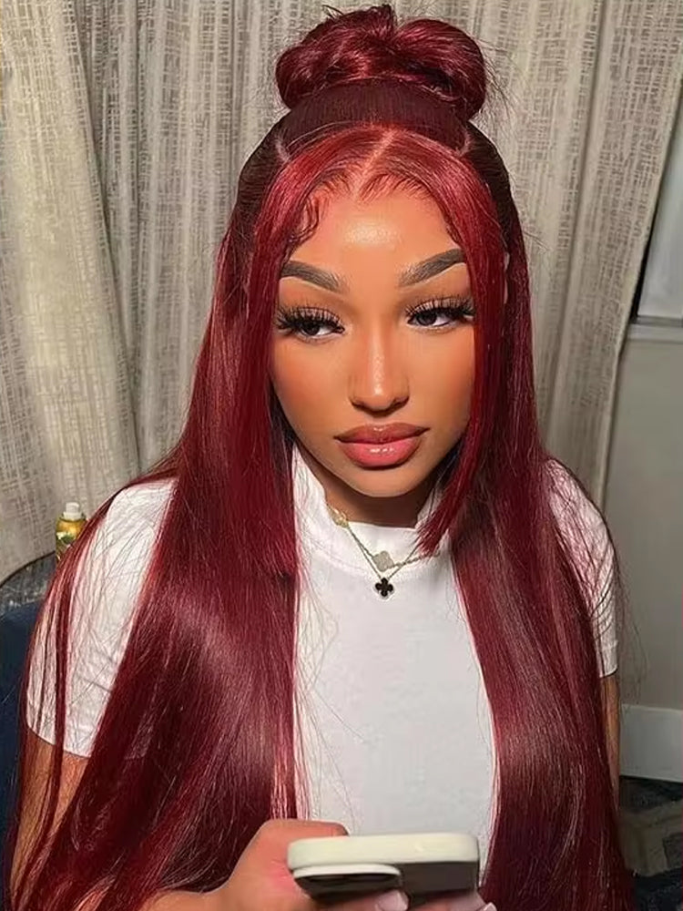 CurledByMe 99J Burgundy Straight Lace Front Wig