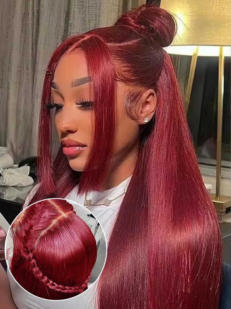 CurledByMe 99J Burgundy Straight Lace Front Wig