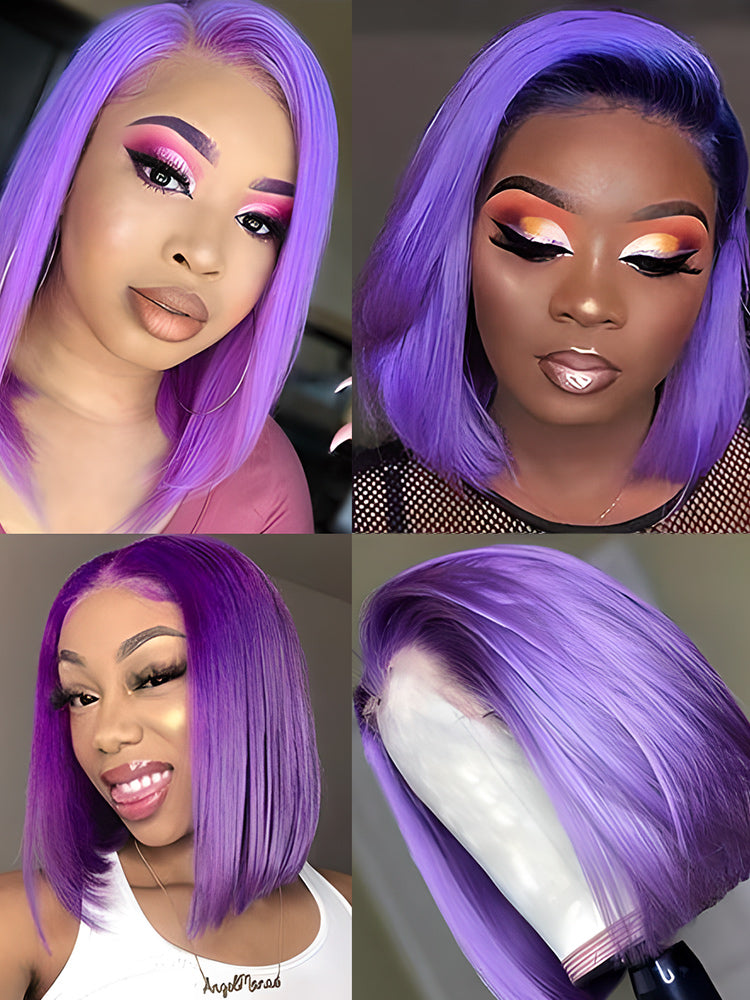 CurledByMe Purple Straight Bob 13x4 Transparent Lace Wig