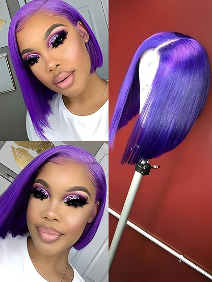 CurledByMe Purple Straight Bob 13x4 Transparent Lace Wig