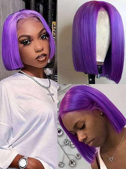 CurledByMe Purple Straight Bob 13x4 Transparent Lace Wig