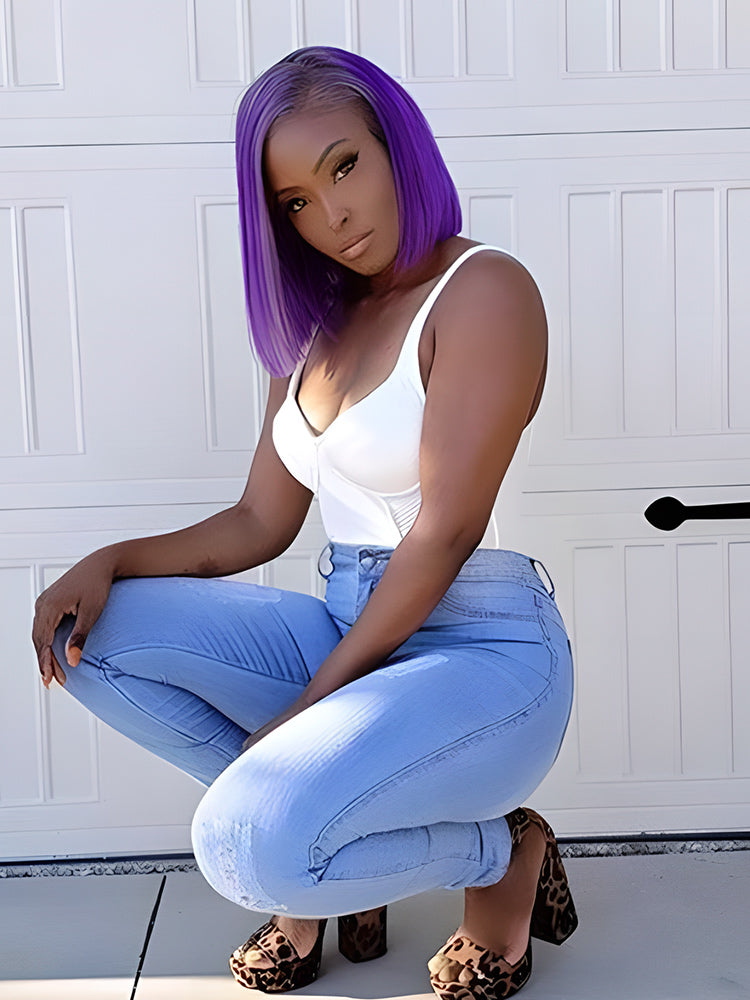 CurledByMe Purple Straight Bob 13x4 Transparent Lace Wig