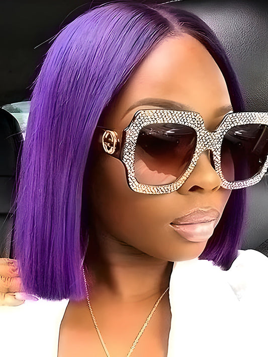 CurledByMe Purple Straight Bob 13x4 Transparent Lace Wig