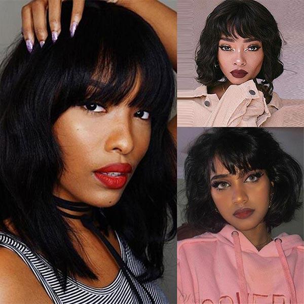 CurledByMe Body Wave Non-Lace Bob Wig with Bangs