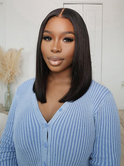 CurledByMe Pre-Bleached Straight Glueless Bob Wig 6x4 HD Lace