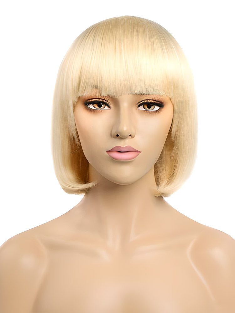 CurledByMe 613 Blonde Bob Wig with Bangs (No Lace, Straight)