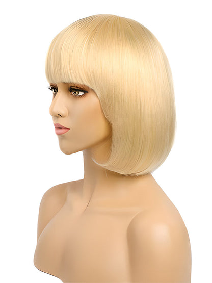 CurledByMe 613 Blonde Bob Wig with Bangs (No Lace, Straight)