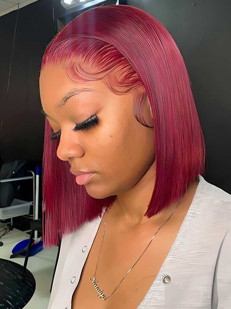 CurledByMe 99J Burgundy Straight Bob 13x4 Lace Front Wig