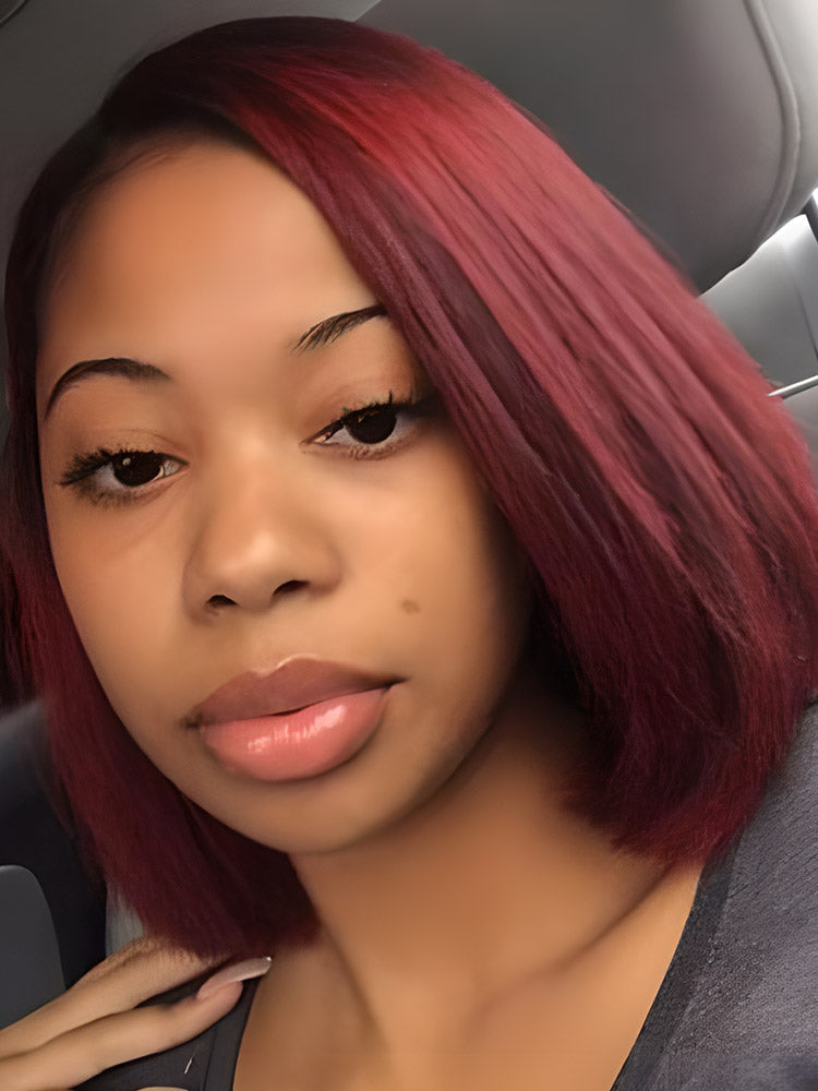 CurledByMe 99J Burgundy Straight Bob 13x4 Lace Front Wig