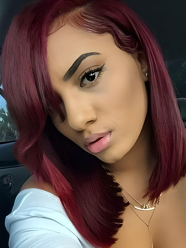 CurledByMe 99J Burgundy Straight Bob 13x4 Lace Front Wig