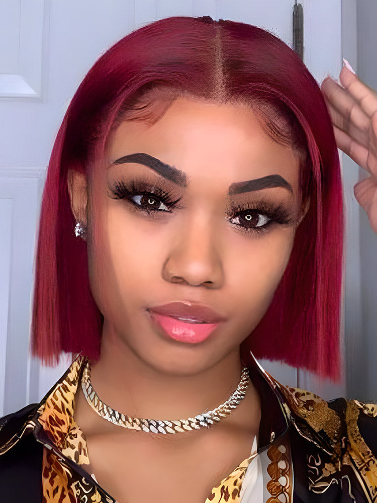 CurledByMe 99J Burgundy Straight Bob 13x4 Lace Front Wig