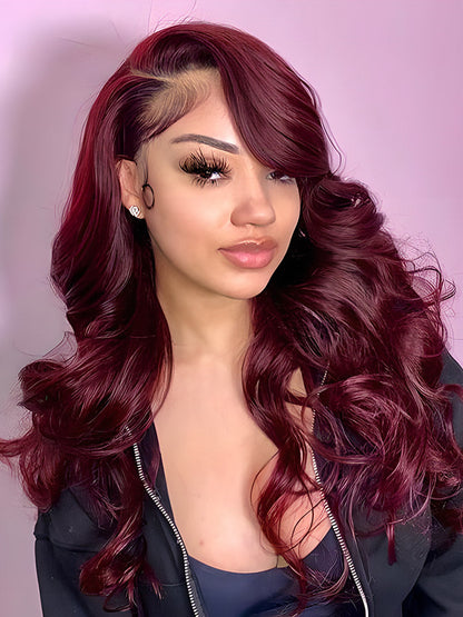 CurledByMe 99J Burgundy Body Wave Lace Front Wig