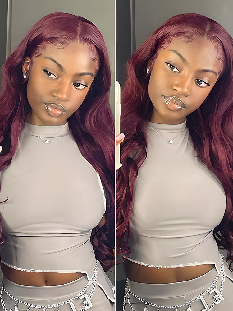 CurledByMe 99J Burgundy Body Wave Lace Front Wig