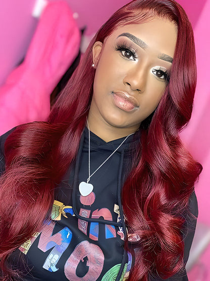 CurledByMe 99J Burgundy Body Wave Lace Front Wig