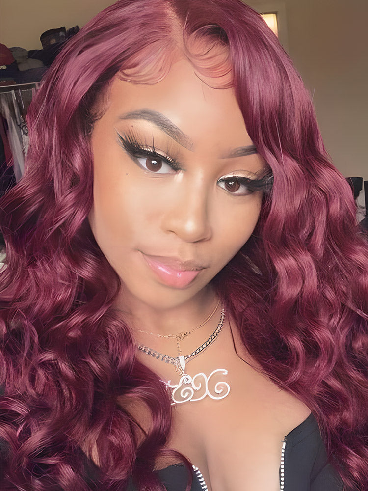 CurledByMe 99J Burgundy Body Wave Lace Front Wig