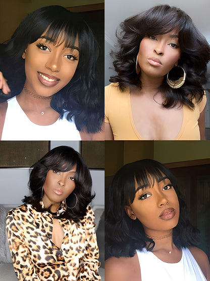 CurledByMe Body Wave Non-Lace Bob Wig with Bangs