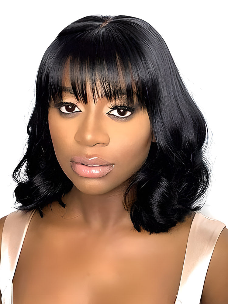 CurledByMe Body Wave Non-Lace Bob Wig with Bangs