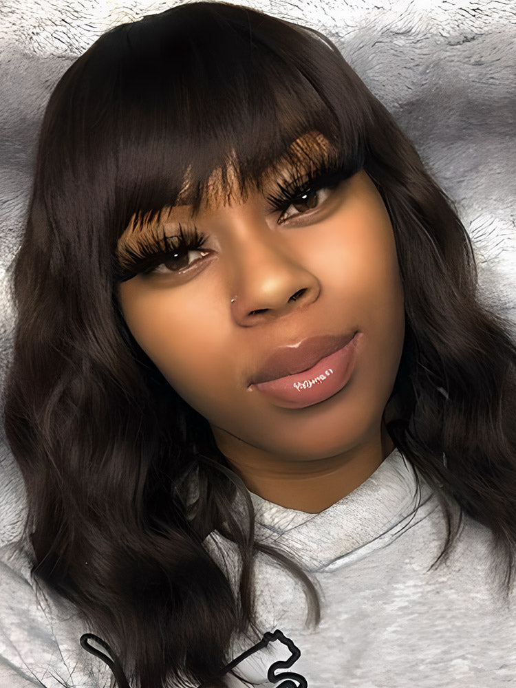 CurledByMe Body Wave Non-Lace Bob Wig with Bangs