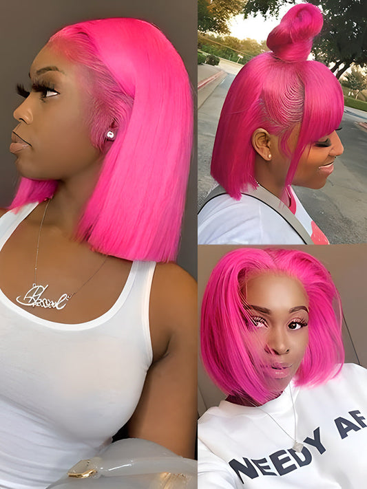 CurledByMe Pink Straight Bob 13x4 Lace Front Wig