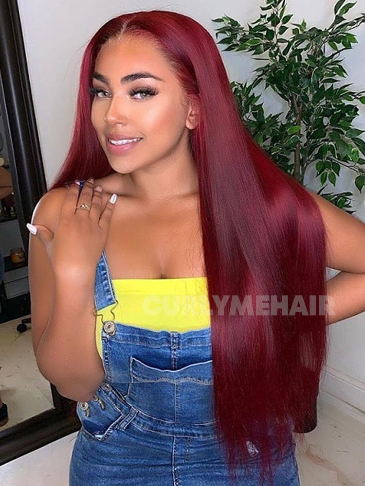 CurledByMe 99J Burgundy Straight Lace Front Wig