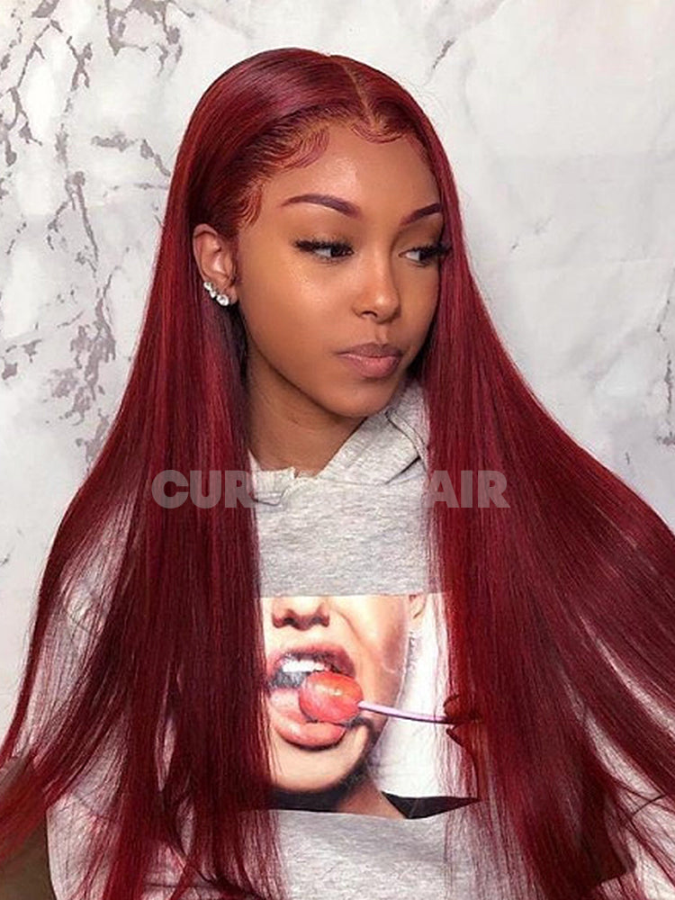 CurledByMe 99J Burgundy Straight Lace Front Wig