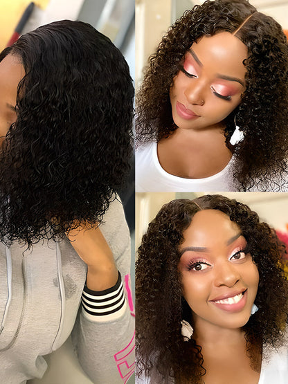 CurledByMe Short Kinky Curly 4x4 Lace Closure Bob Wig