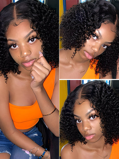 CurledByMe Short Kinky Curly 4x4 Lace Closure Bob Wig