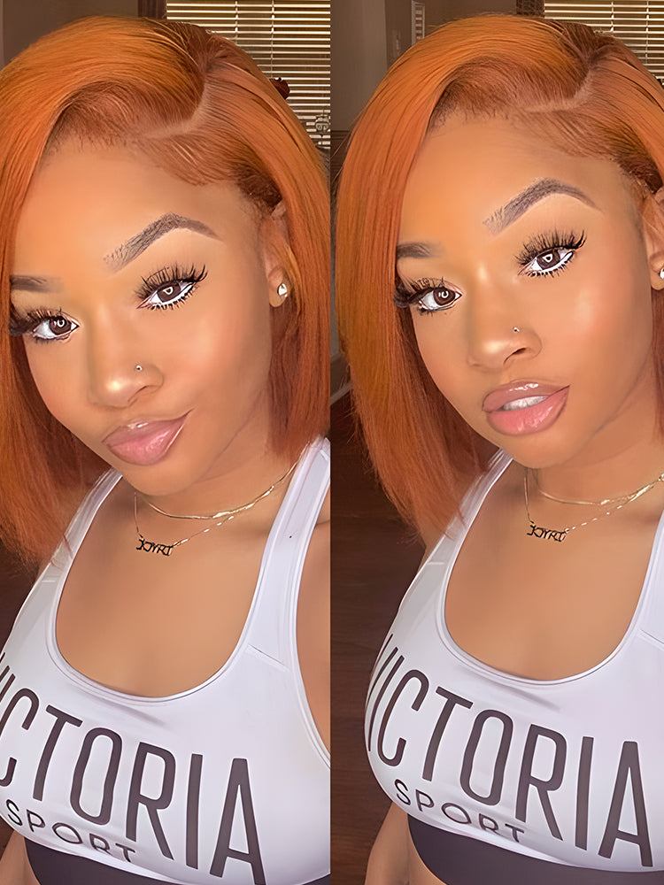 CurledByMe Ginger Orange Straight Bob Lace Front Wig